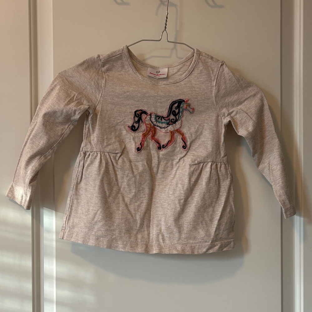 Hanna Anderson Beige Long Sleeve Shirt with Horse Graphic